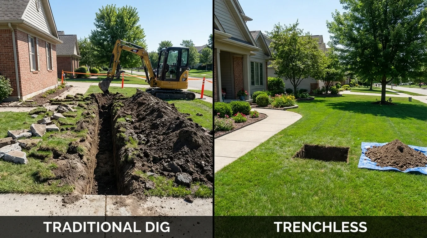 Trenchless sewer repair with minimal yard damage versus traditional excavation in Spring Hill, TN